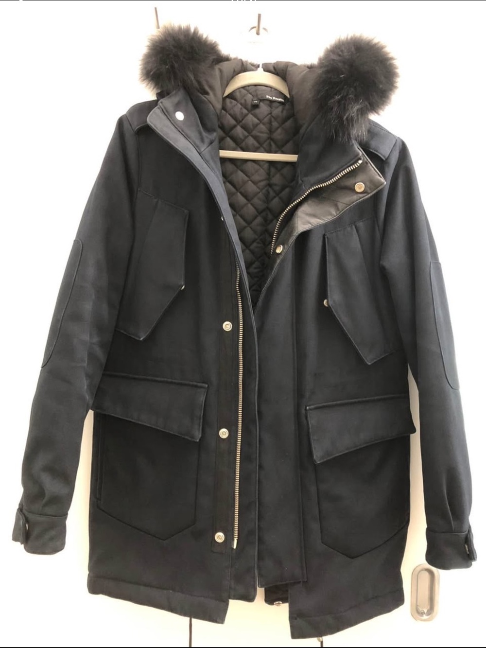 The Kooples Black Quilted-Lined Parka with Fur-Trim Hood